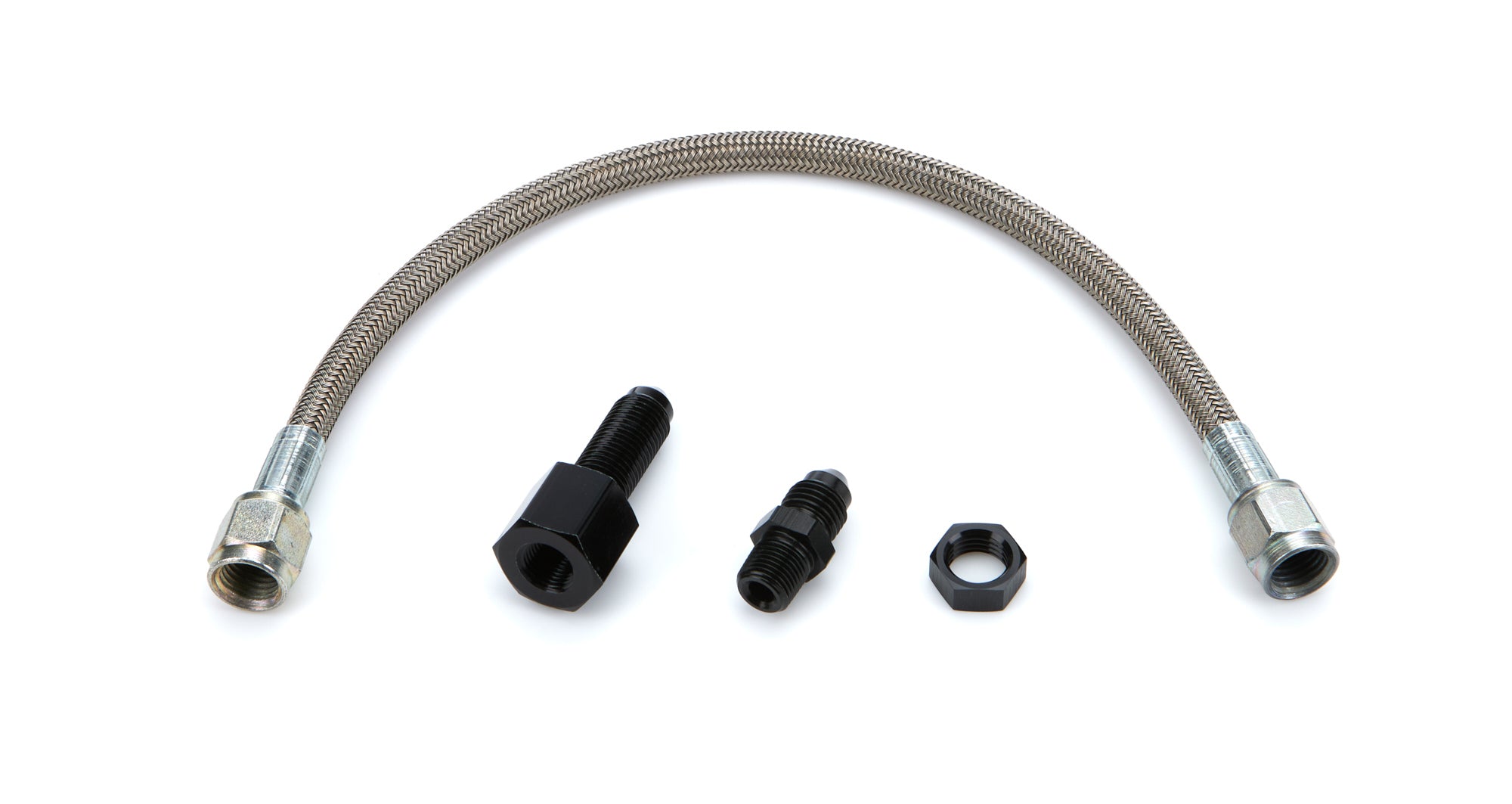 QuickCar Braided Stainless PTFE Gauge Line Kit - 4 AN - 12 in Long - Braided Stainless