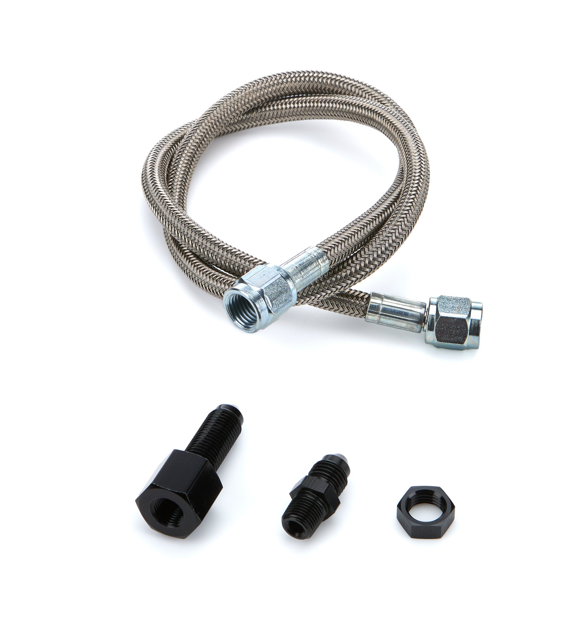 QuickCar Braided Stainless PTFE Gauge Line Kit - 4 AN - 24 in Long - Braided Stainless