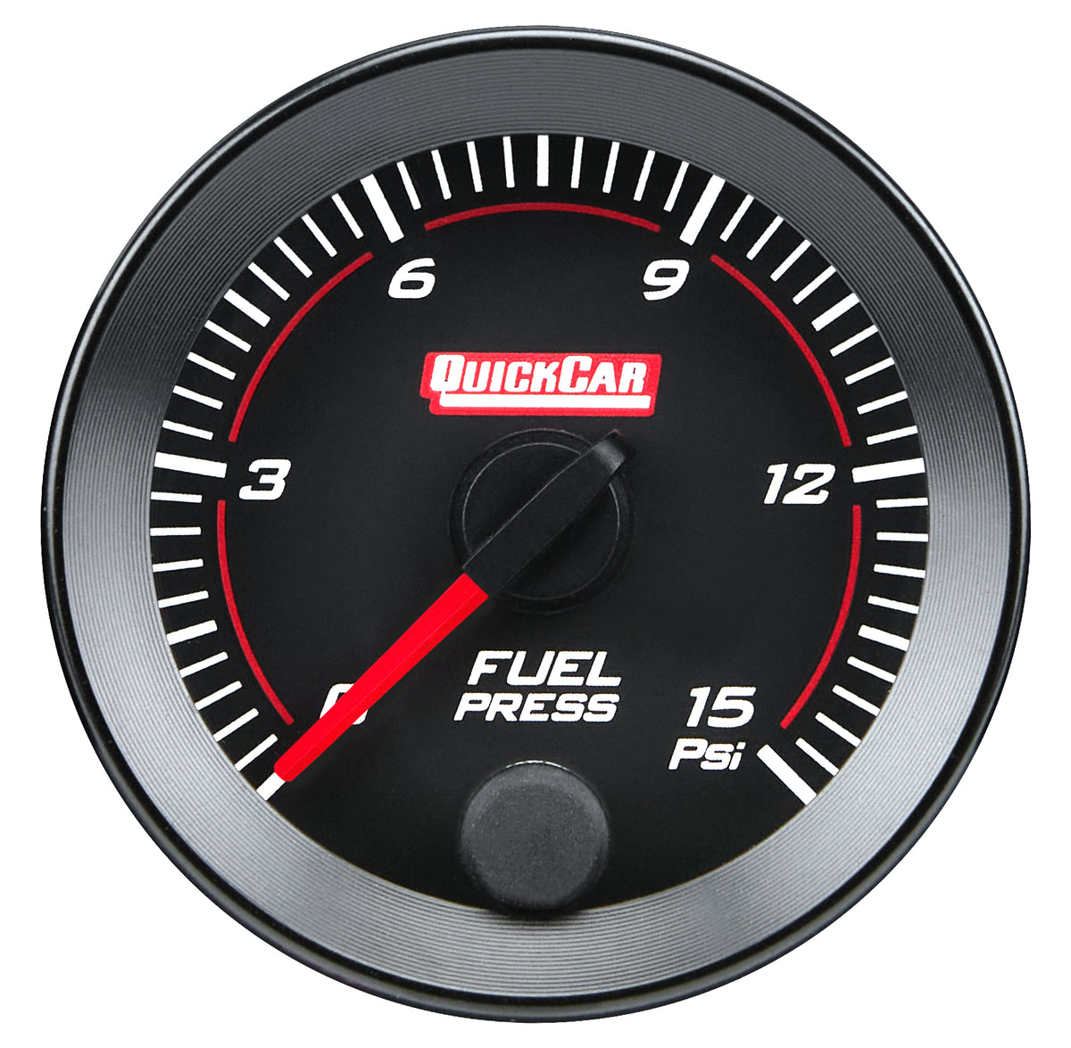 QuickCar Redline Fuel Pressure Gauge - 0-15 psi - Full Sweep - 2-1/16 in Diameter - Black Face