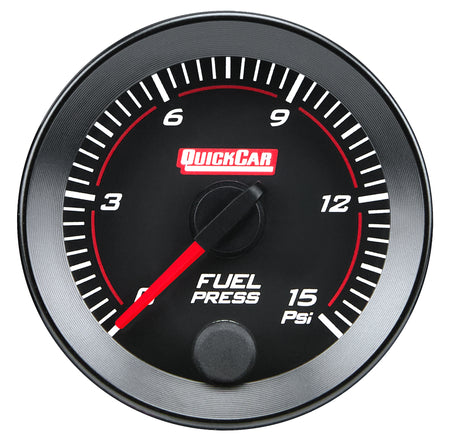 QuickCar Redline Fuel Pressure Gauge - 0-15 psi - Full Sweep - 2-1/16 in Diameter - Black Face