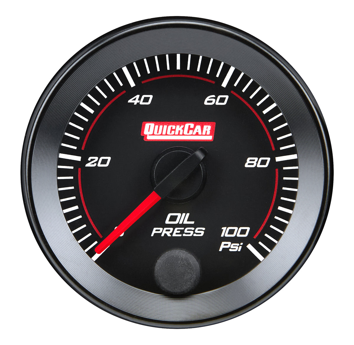 QuickCar Redline Oil Pressure Gauge - 0-100 psi - Full Sweep - 2-1/16 in Diameter - Black Face
