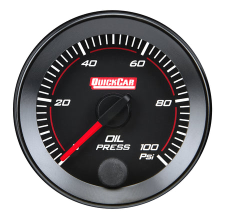 QuickCar Redline Oil Pressure Gauge - 0-100 psi - Full Sweep - 2-1/16 in Diameter - Black Face