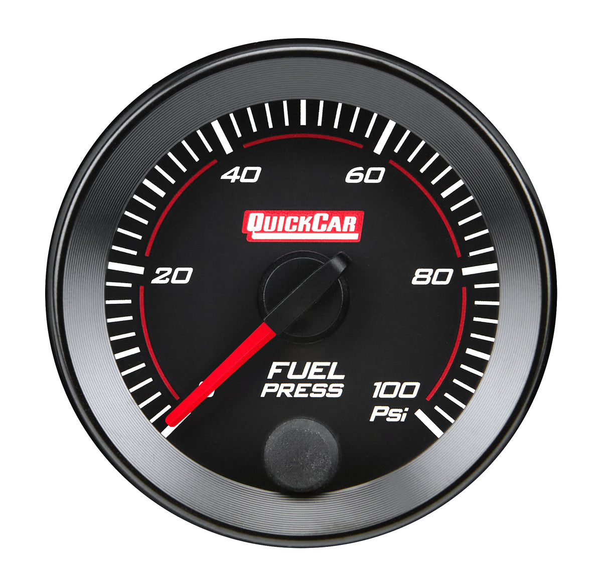 QuickCar Redline Fuel Pressure Gauge - 0-100 psi - Full Sweep - 2-1/16 in Diameter - Black Face