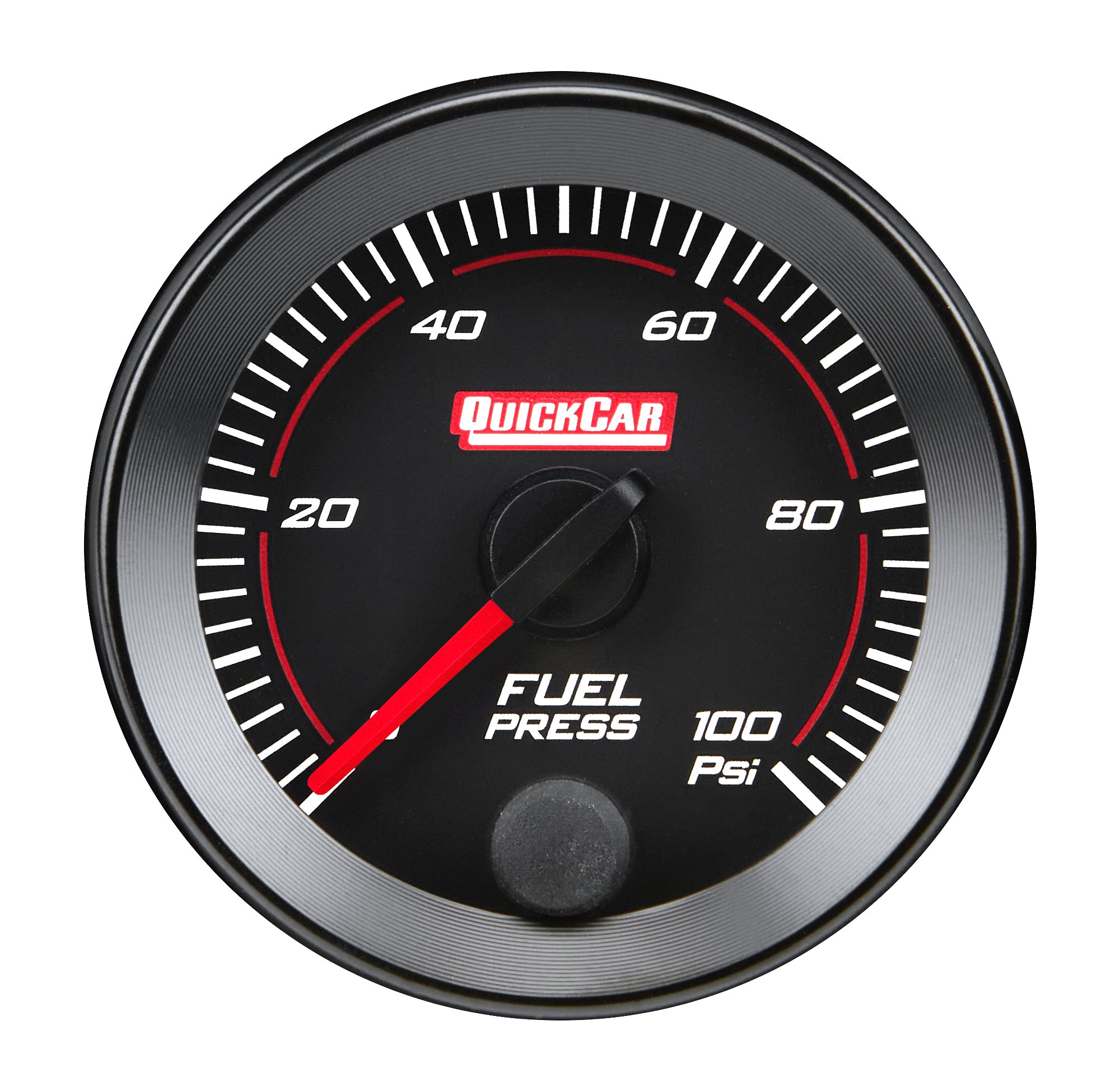 QuickCar Redline Fuel Pressure Gauge - 0-100 psi - Full Sweep - 2-1/16 in Diameter - Black Face