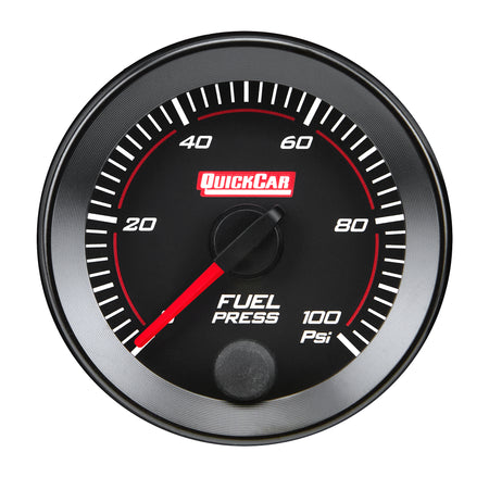 QuickCar Redline Fuel Pressure Gauge - 0-100 psi - Full Sweep - 2-1/16 in Diameter - Black Face