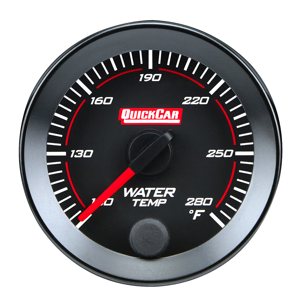 QuickCar Redline Water Temperature Gauge - 100-280 Degree F - Full Sweep - 2-1/16 in Diameter - Black Face