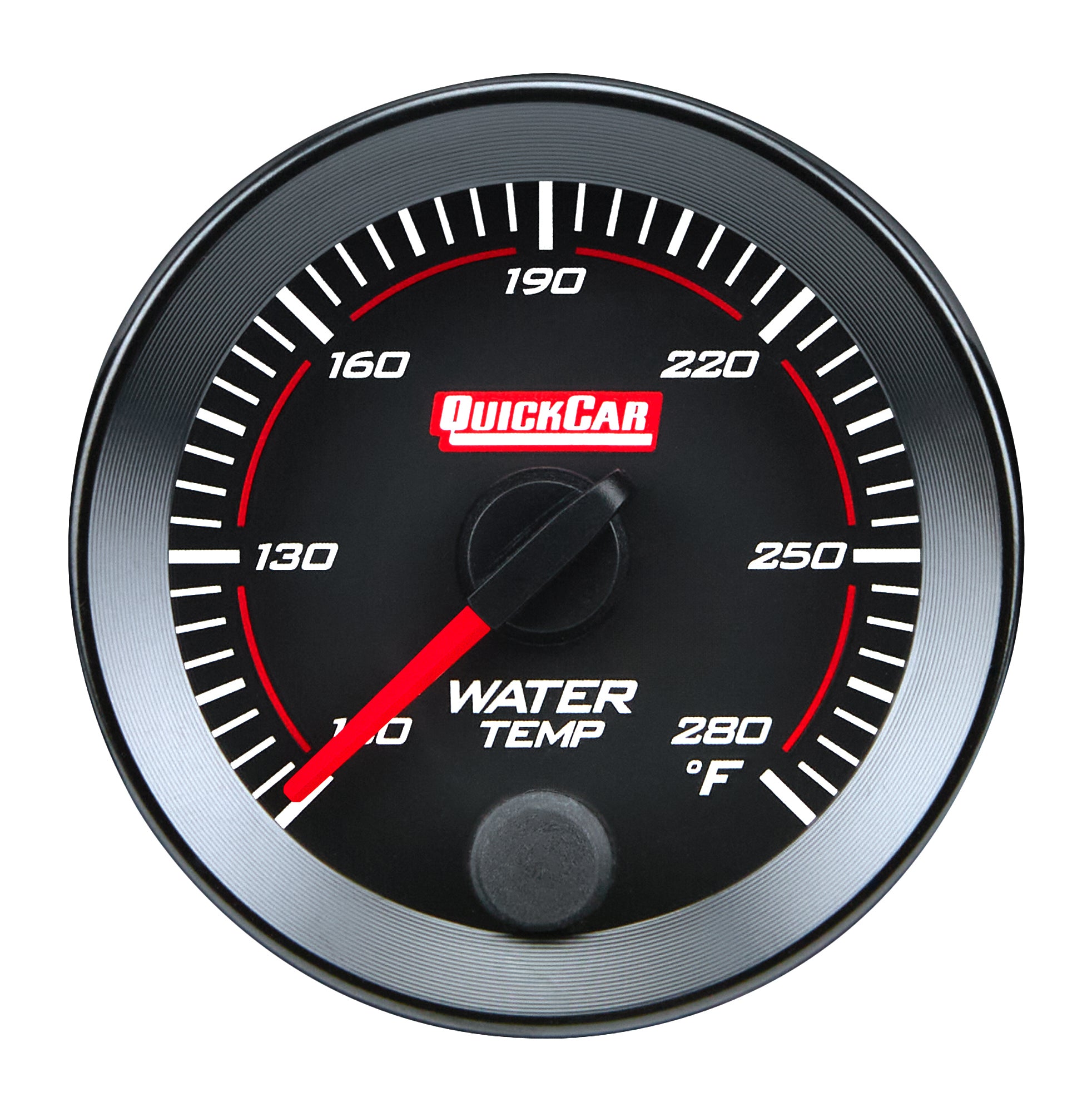 QuickCar Redline Water Temperature Gauge - 100-280 Degree F - Full Sweep - 2-1/16 in Diameter - Black Face