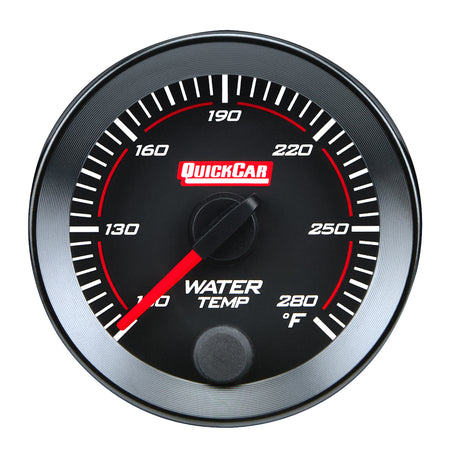 QuickCar Redline Water Temperature Gauge - 100-280 Degree F - Full Sweep - 2-1/16 in Diameter - Black Face
