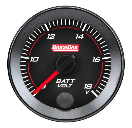 QuickCar Redline Voltmeter - 8-18V - Full Sweep - 2-1/16 in Diameter - Black Face