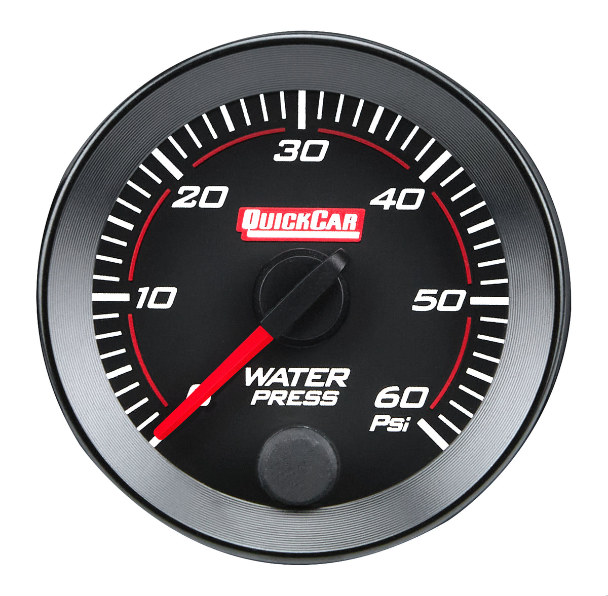QuickCar Redline Water Pressure Gauge - 0-60 psi - Full Sweep - 2-1/16 in Diameter - Black Face