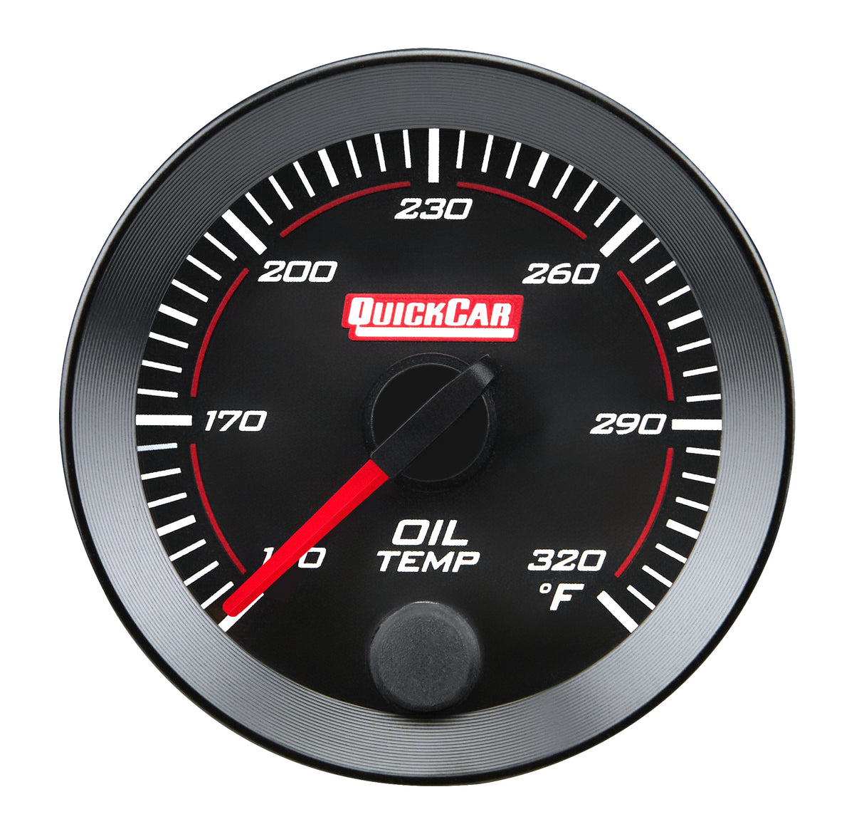 QuickCar Redline Oil Temperature Gauge - 140-320 Degree F - Full Sweep - 2-1/16 in Diameter - Black Face