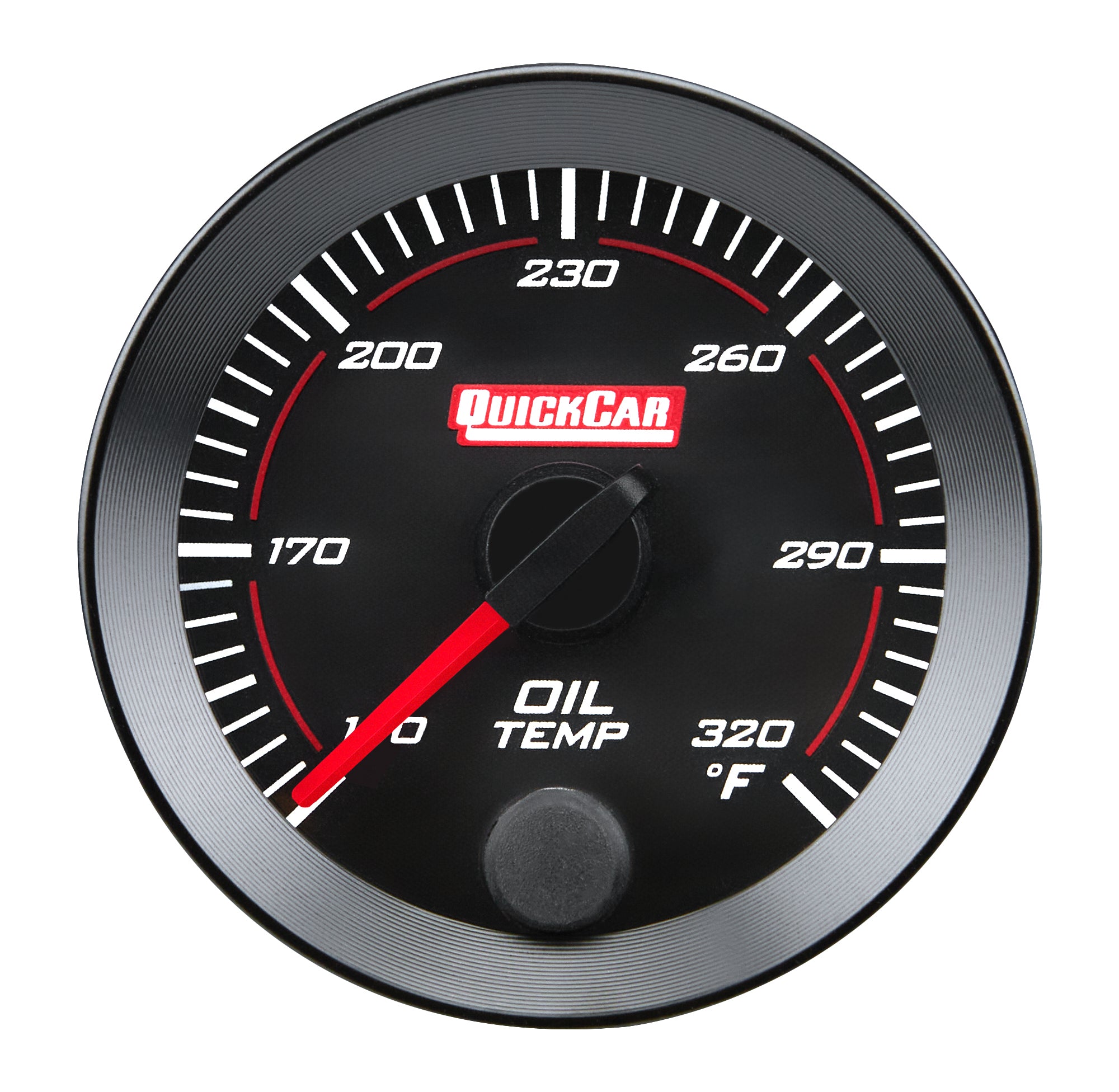 QuickCar Redline Oil Temperature Gauge - 140-320 Degree F - Full Sweep - 2-1/16 in Diameter - Black Face