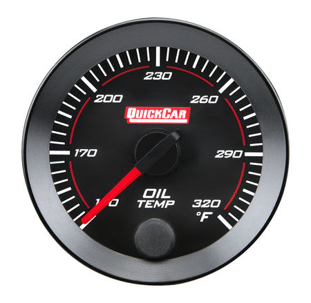 QuickCar Redline Oil Temperature Gauge - 140-320 Degree F - Full Sweep - 2-1/16 in Diameter - Black Face