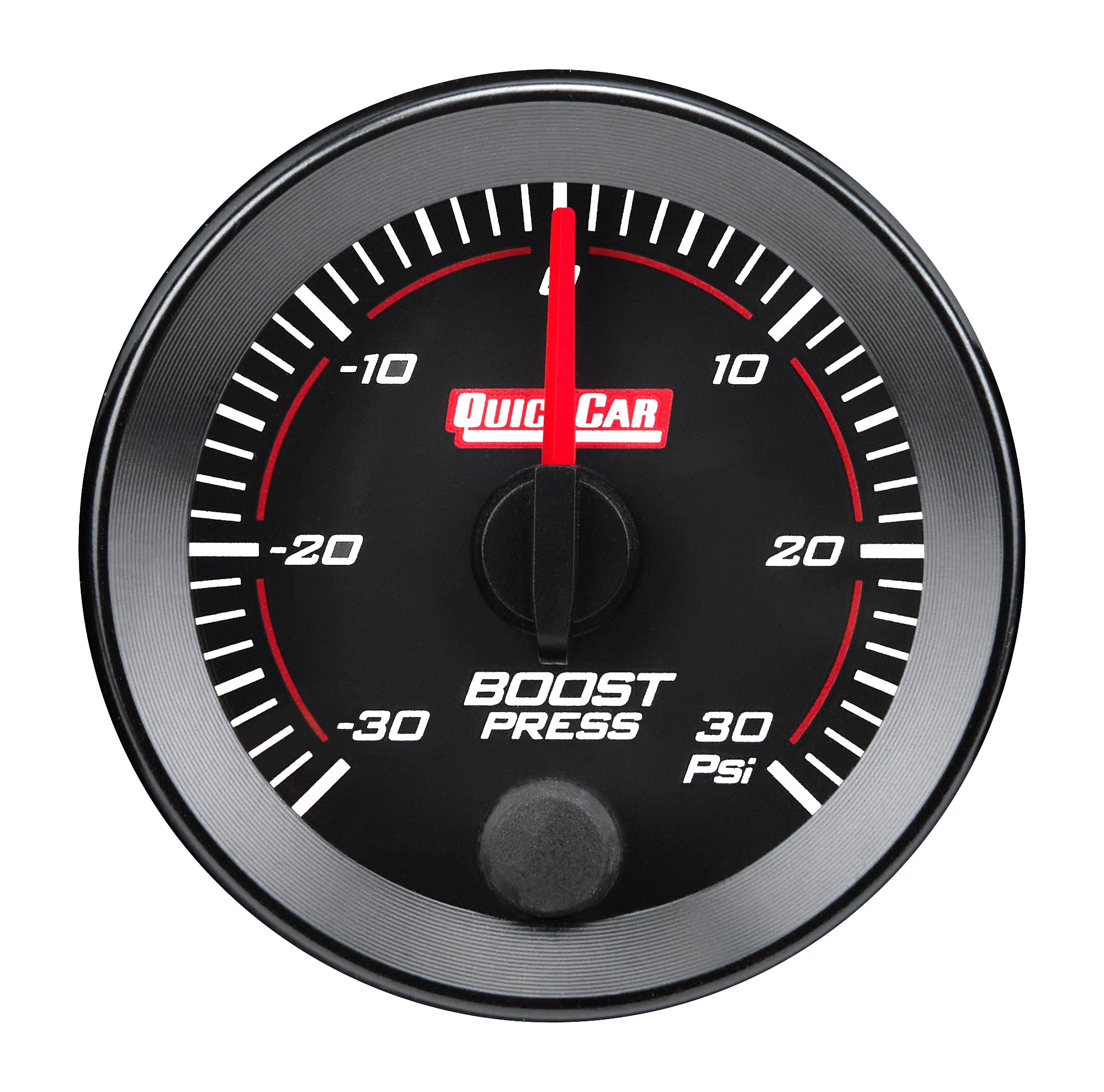 QuickCar Redline Full Sweep Boost / Vacuum Gauge - -30-30 psi - 2-1/16 in Diameter - Black Face