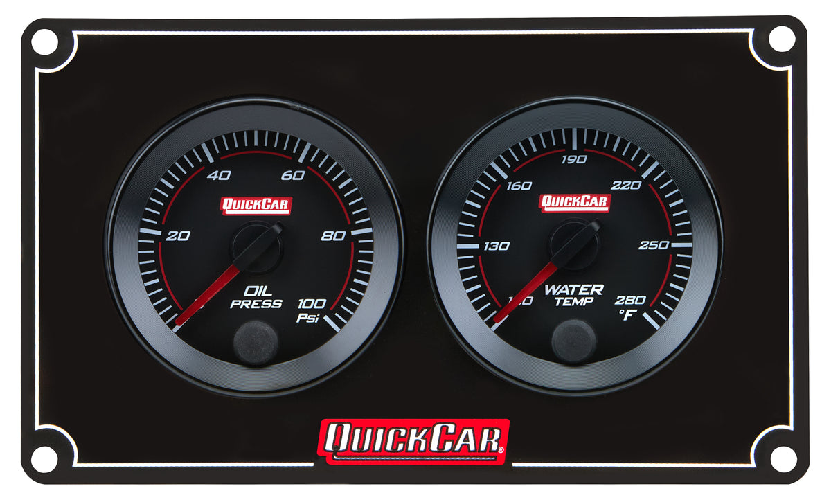 QuickCar Redline Gauge Panel Assembly - OP / WT - 2-1/16 in Diameter - Black Panel / Black Face