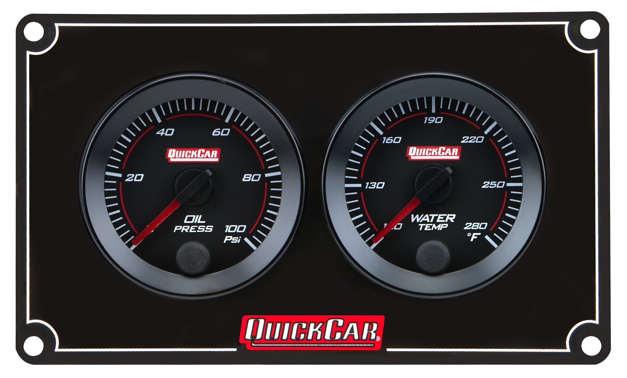 QuickCar Redline Gauge Panel Assembly - OP / WT - 2-1/16 in Diameter - Black Panel / Black Face