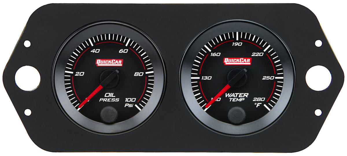 QuickCar Redline Midget / Micro Sprint Gauge Panel Assembly - OP / WT - 2-1/16 in Diameter - Black Panel / Black Face