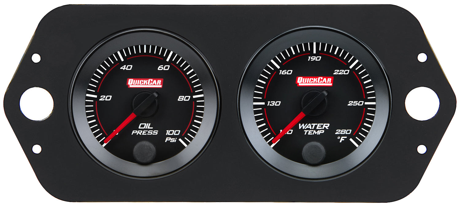QuickCar Redline Midget / Micro Sprint Gauge Panel Assembly - OP / WT - 2-1/16 in Diameter - Black Panel / Black Face