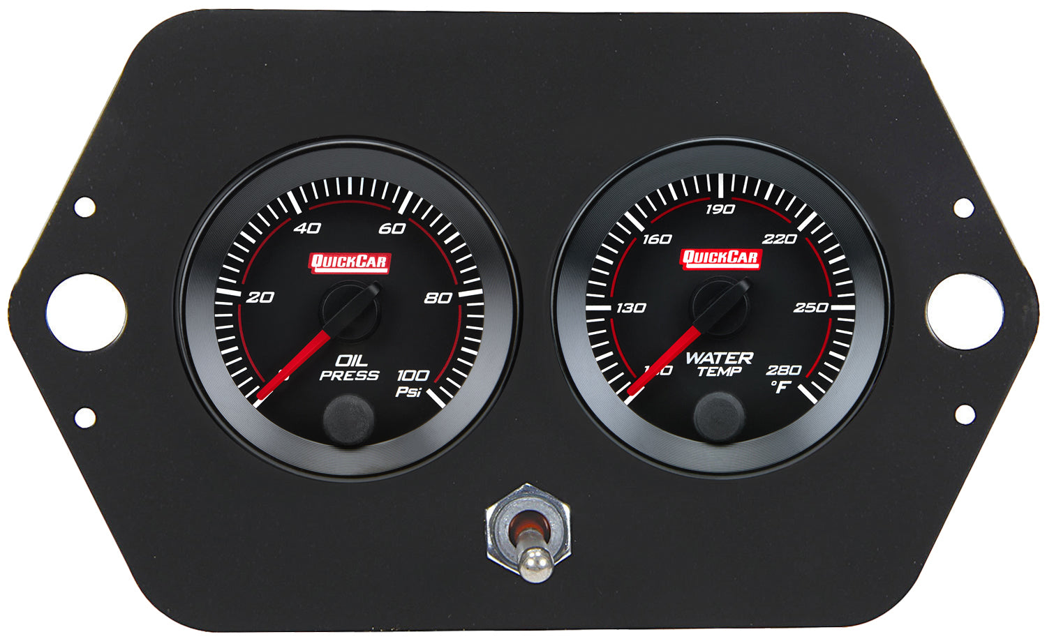 QuickCar Redline Midget / Micro Sprint Gauge Panel Assembly - OP / WT - 2-1/16 in Diameter - Battery Operated - Black Panel / Black Face
