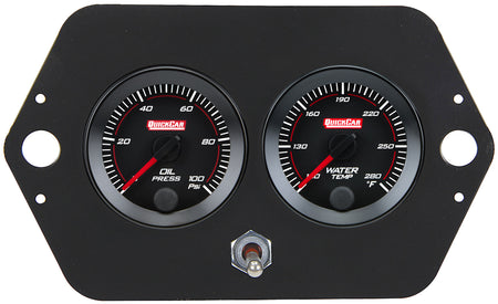 QuickCar Redline Midget / Micro Sprint Gauge Panel Assembly - OP / WT - 2-1/16 in Diameter - Battery Operated - Black Panel / Black Face