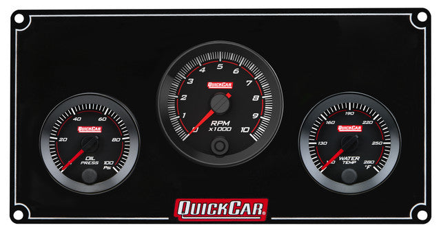 QuickCar Redline Gauge Panel Assembly - OP / WT / 2-5/8 in Recall Tach - 2-1/16 in Diameter - Black Panel / Black Face