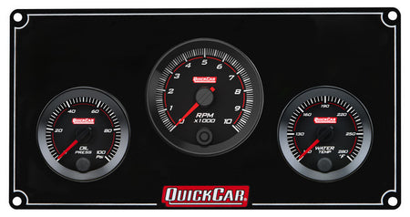 QuickCar Redline Gauge Panel Assembly - OP / WT / 2-5/8 in Recall Tach - 2-1/16 in Diameter - Black Panel / Black Face