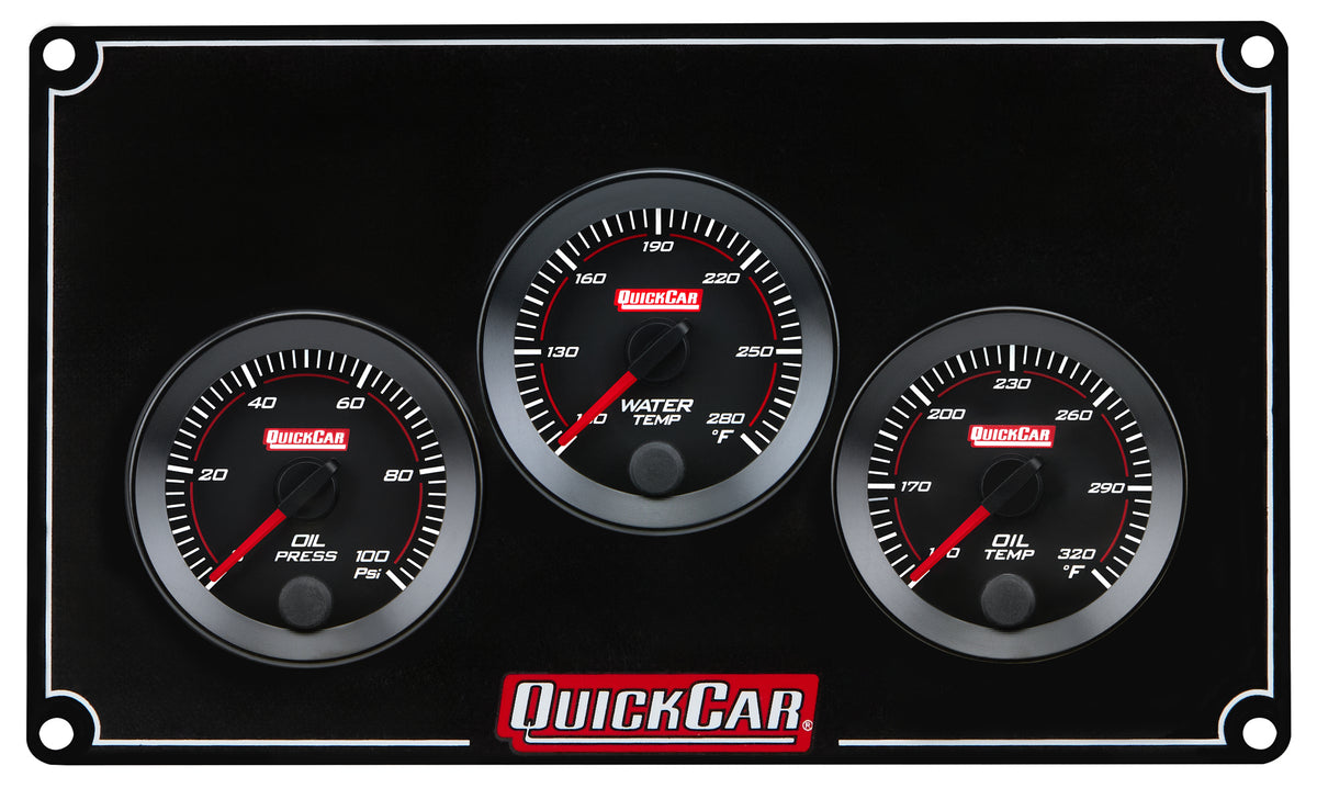 QuickCar Redline Gauge Panel Assembly - OP / WT / OT - 2-1/16 in Diameter - Black Panel / Black Face