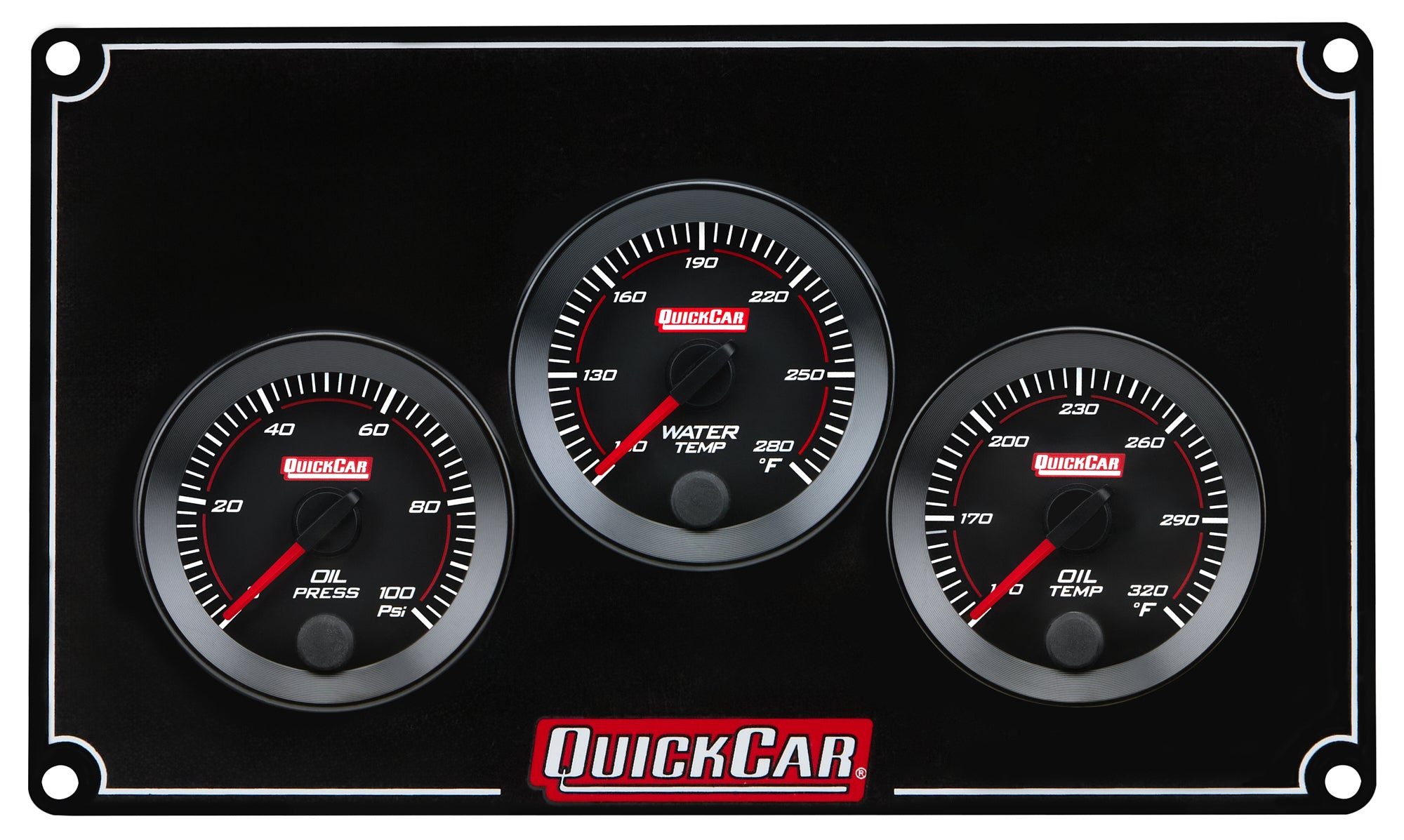 QuickCar Redline Gauge Panel Assembly - OP / WT / OT - 2-1/16 in Diameter - Black Panel / Black Face