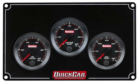 QuickCar Redline Gauge Panel Assembly - OP / WT / OT - 2-1/16 in Diameter - Black Panel / Black Face