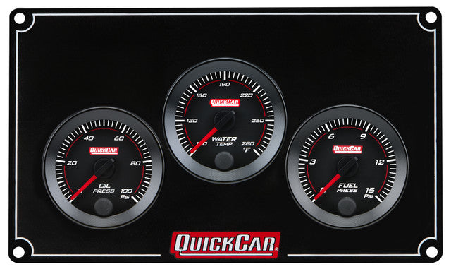 QuickCar Redline Gauge Panel Assembly - OP / WT / 0-15 psi FP - 2-1/16 in Diameter - Black Panel / Black Face