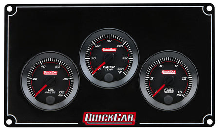QuickCar Redline Gauge Panel Assembly - OP / WT / 0-15 psi FP - 2-1/16 in Diameter - Black Panel / Black Face