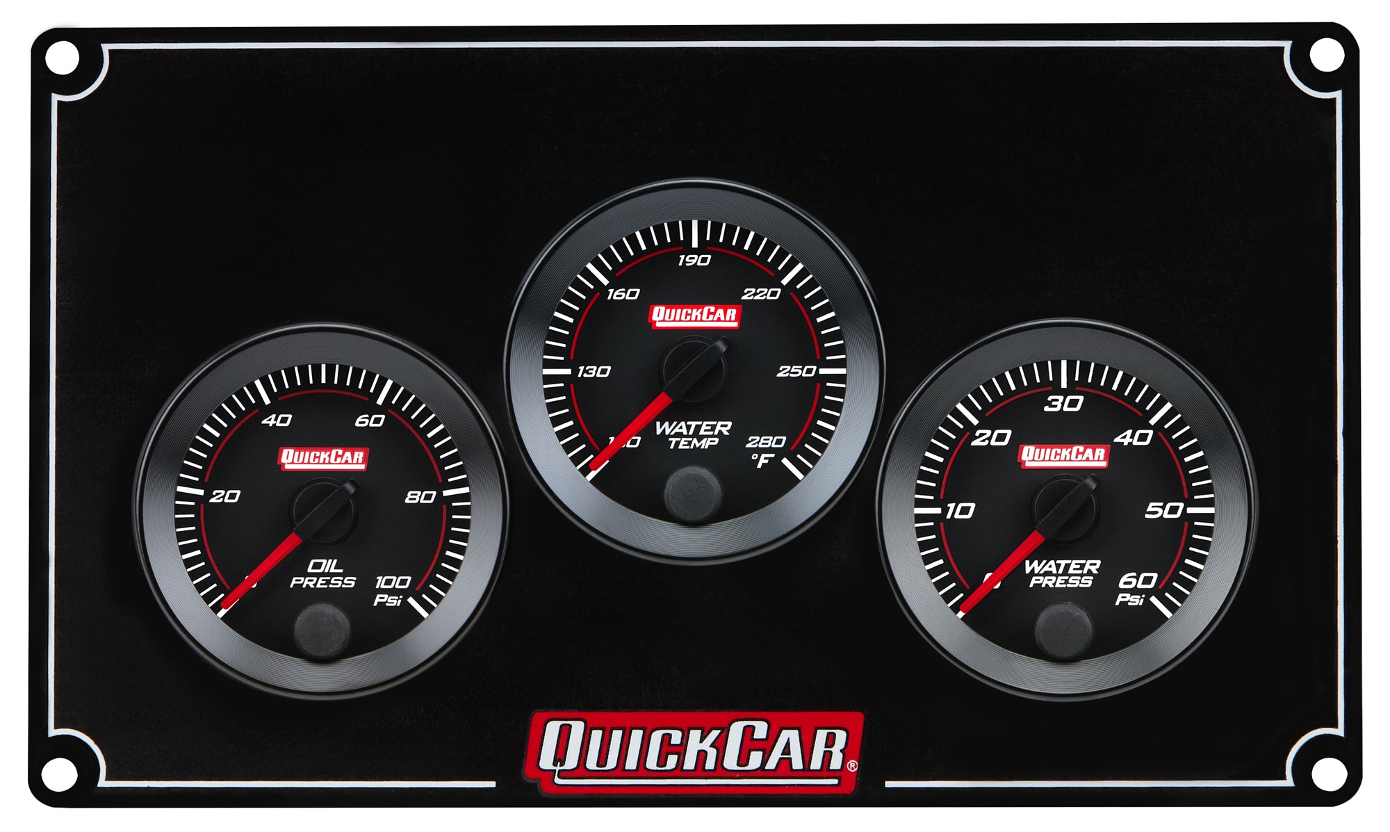 QuickCar Redline Gauge Panel Assembly - OP / WT / WP - 2-1/16 in Diameter - Black Panel / Black Face