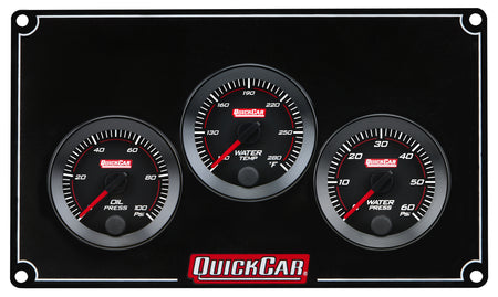 QuickCar Redline Gauge Panel Assembly - OP / WT / WP - 2-1/16 in Diameter - Black Panel / Black Face