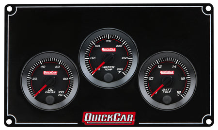 QuickCar Redline Gauge Panel Assembly - OP / WT / Volt - 2-1/16 in Diameter - Black Panel / Black Face