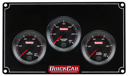QuickCar Redline Gauge Panel Assembly - OP / WT / 0-100 psi FP - 2-1/16 in Diameter - Black Panel / Black Face