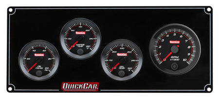 QuickCar Redline Gauge Panel Assembly - OP / WT / OT / 2-5/8 in Recall Tach - 2-1/16 in Diameter - Black Panel / Black Face