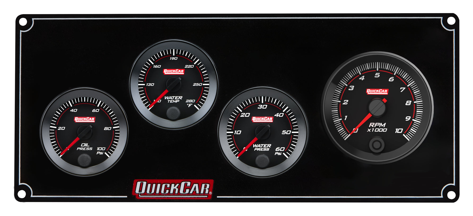QuickCar Redline Gauge Panel Assembly - OP / WT / WP / 2-5/8 in Recall Tach - 2-1/16 in Diameter - Black Panel / Black Face