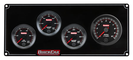 QuickCar Redline Gauge Panel Assembly - OP / WT / WP / 2-5/8 in Recall Tach - 2-1/16 in Diameter - Black Panel / Black Face