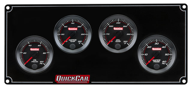 QuickCar Redline Gauge Panel Assembly - OP / WT / OT / WP - 2-1/16 in Diameter - Black Panel / Black Face