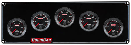 QuickCar Redline Gauge Panel Assembly - OP / WT / WP / Volt / 0-100 psi FP - 2-1/16 in Diameter - Black Panel / Black Face
