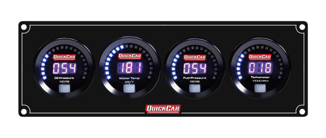QuickCar Digital Series Gauge Panel Assembly - OP / WT / FP / Tach - Black Panel / Black Face