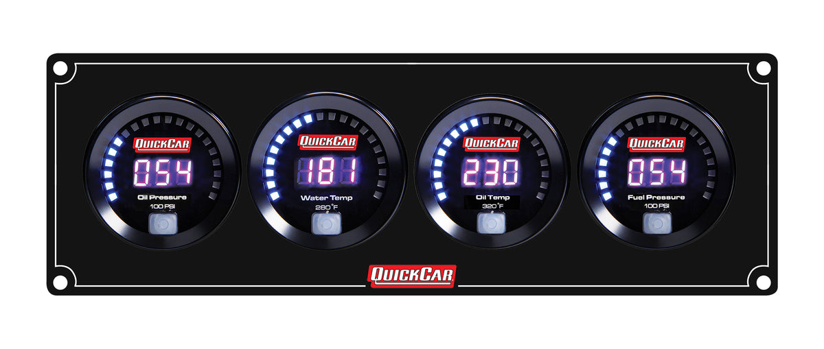 QuickCar Digital Series Gauge Panel Assembly - OP / WT / OT / FP - Black Panel / Black Face