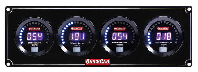 QuickCar Digital Series Gauge Panel Assembly - OP / WT / FP / WP - Black Panel / Black Face