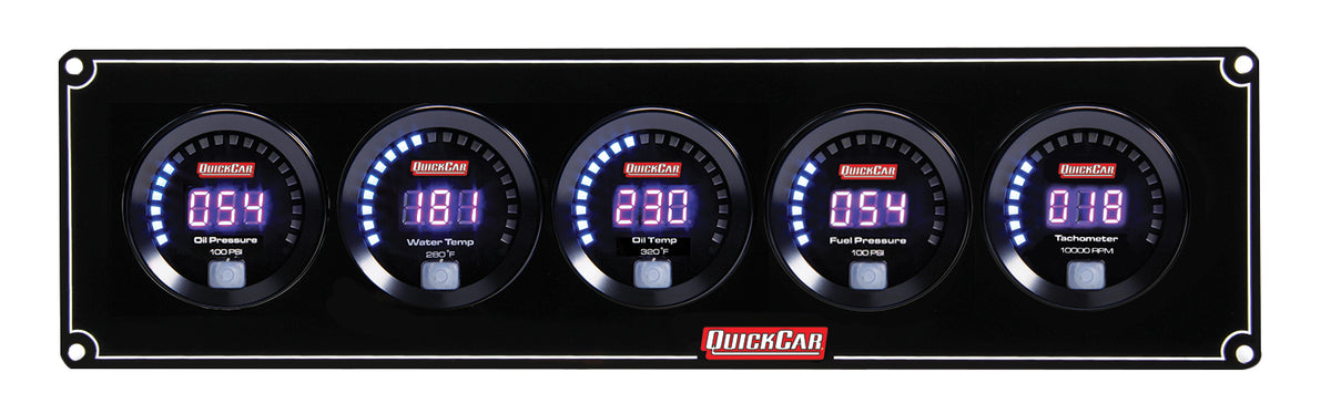 QuickCar Digital Series Gauge Panel Assembly - OP / WT / FP / OT / Tach - Black Panel / Black Face
