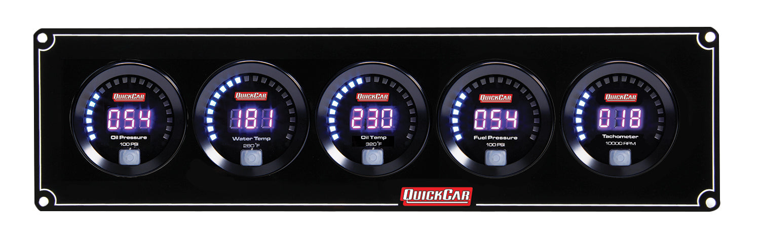 QuickCar Digital Series Gauge Panel Assembly - OP / WT / FP / OT / Tach - Black Panel / Black Face