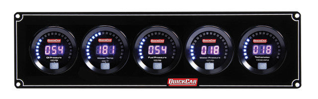 QuickCar Digital Series Gauge Panel Assembly - OP / WT / FP / WP / Tach - Black Panel / Black Face