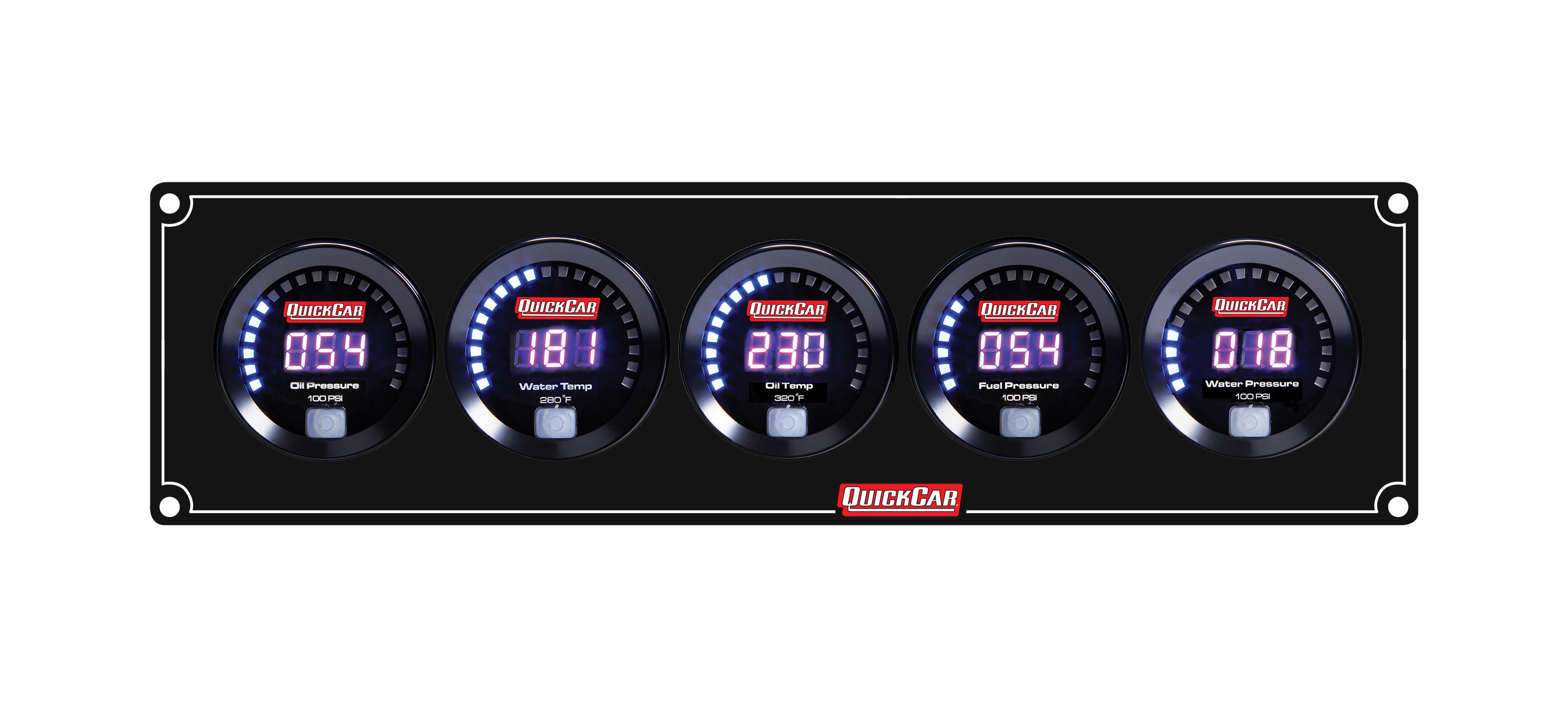 QuickCar Digital Series Gauge Panel Assembly - OP / WT / FP / WP / OT - Black Panel / Black Face