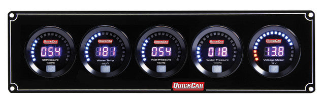 QuickCar Digital Series Gauge Panel Assembly - OP / WT / FP / WP / Volt - Black Panel / Black Face