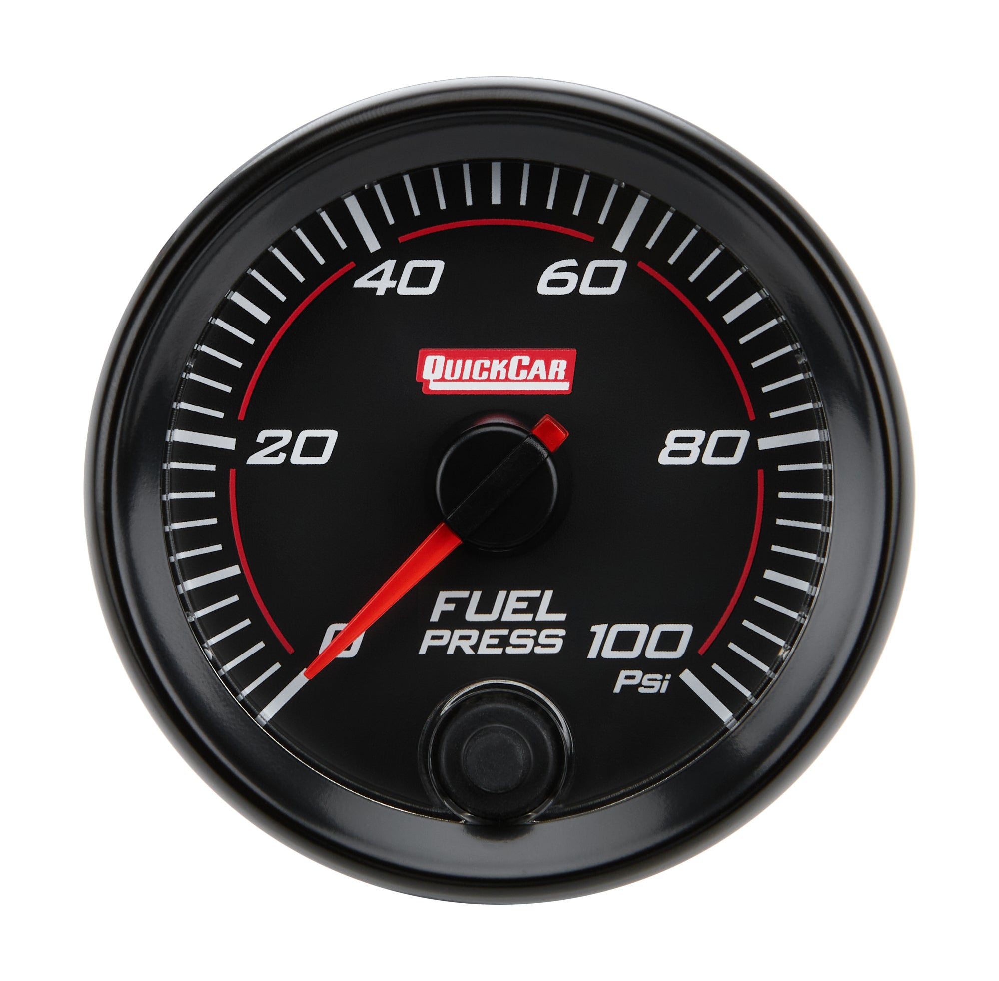 QuickCar Redline Fuel Pressure Gauge - 0-100 psi - Full Sweep - 2-5/8 in Diameter - Black Face