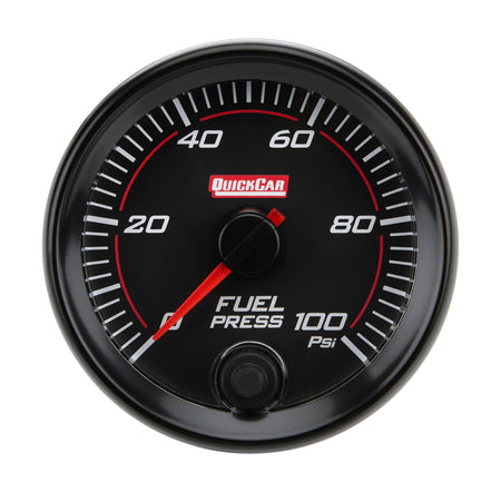 QuickCar Redline Fuel Pressure Gauge - 0-100 psi - Full Sweep - 2-5/8 in Diameter - Black Face